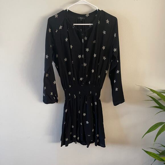 Rails Jasmine Mini Dress Womens Small Black Rivet Star Print Ruffle HemWitchcore - Picture 1 of 8